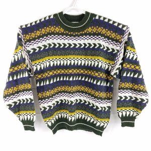 Vtg Mohair Wool Blend Heavy Multicolor Geometric Chunky Hip Hop Sweater Mens XL
